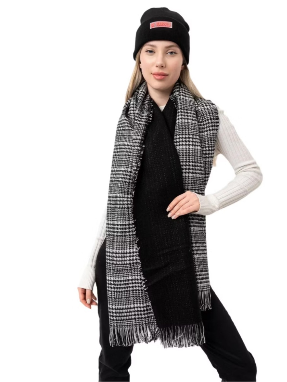 Club Room classic plaid winter silk reversible thick scarf for men & women